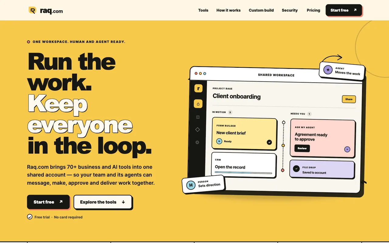 Raq.com homepage generated by GPT-5.6 Sol in Codex