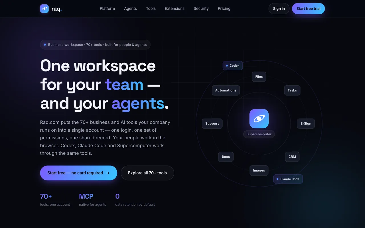 Raq.com homepage generated by DeepSeek V4 Pro 0813 in Claude Code