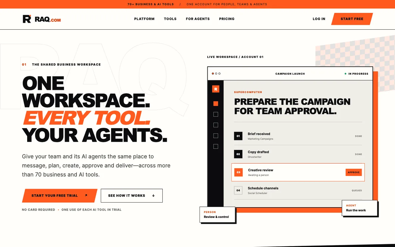 Raq.com homepage generated by GPT-5.6 Sol in Codex