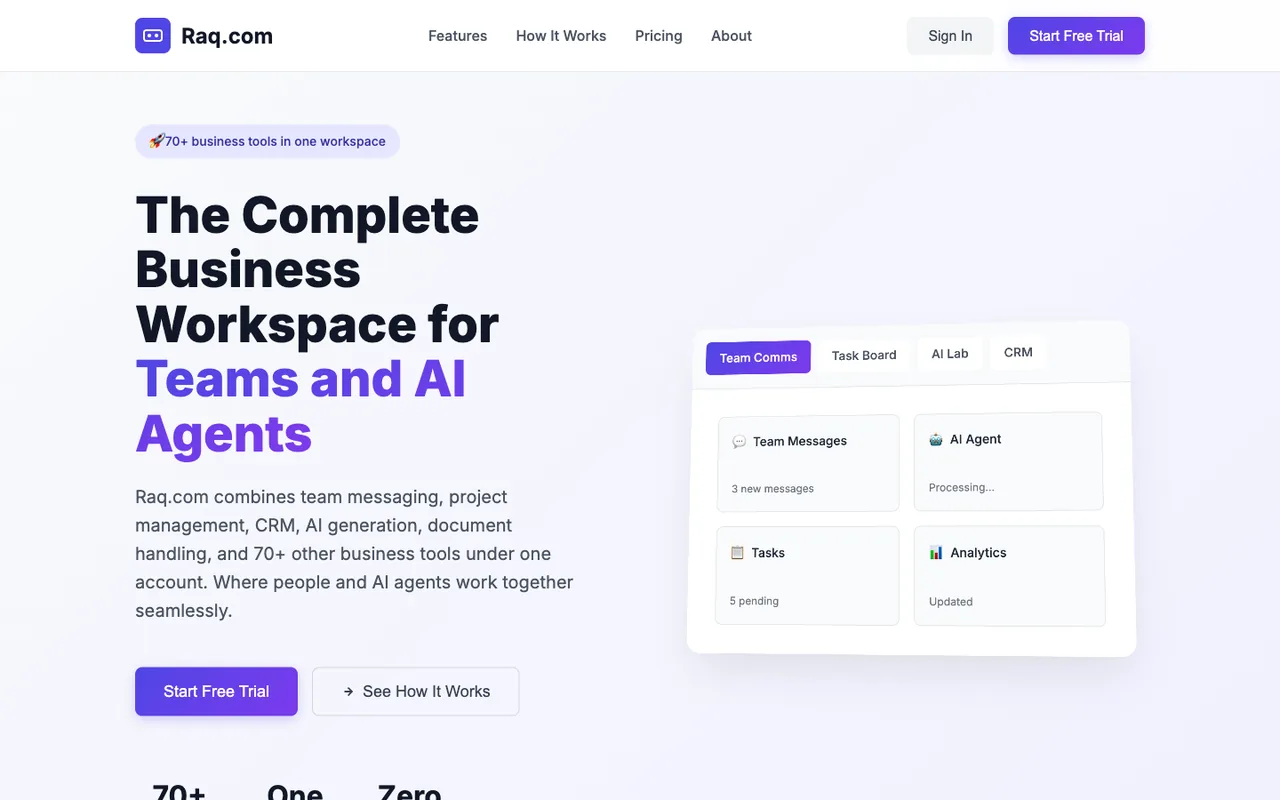 Raq.com homepage generated by Claude Sonnet 4 in Cursor