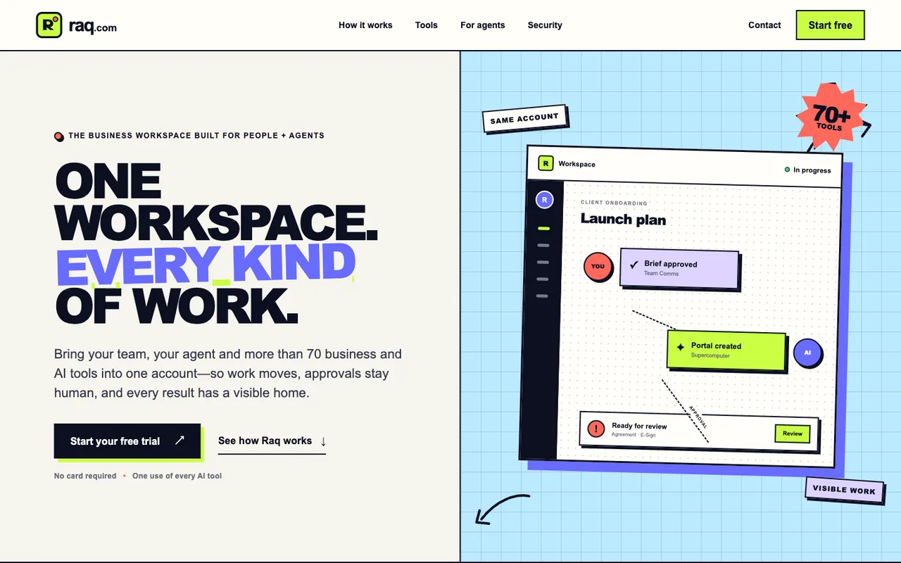Raq.com homepage generated by GPT-5.6 Sol in Codex