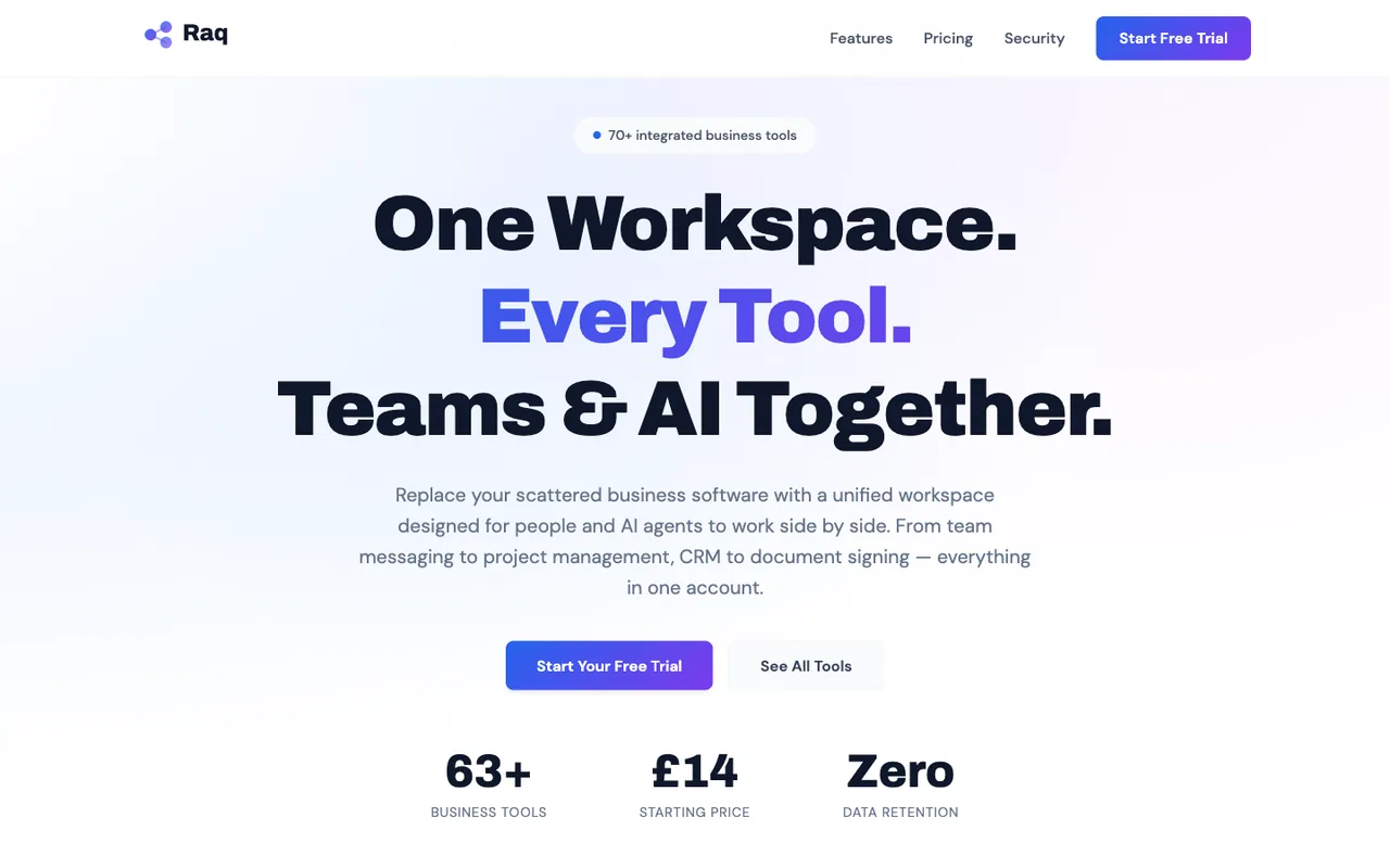 Raq.com homepage generated by Claude Opus 4 in Claude Code