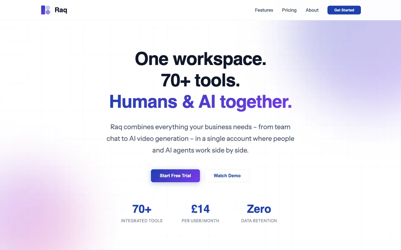 Raq.com homepage generated by Claude Opus 4 in Claude Code