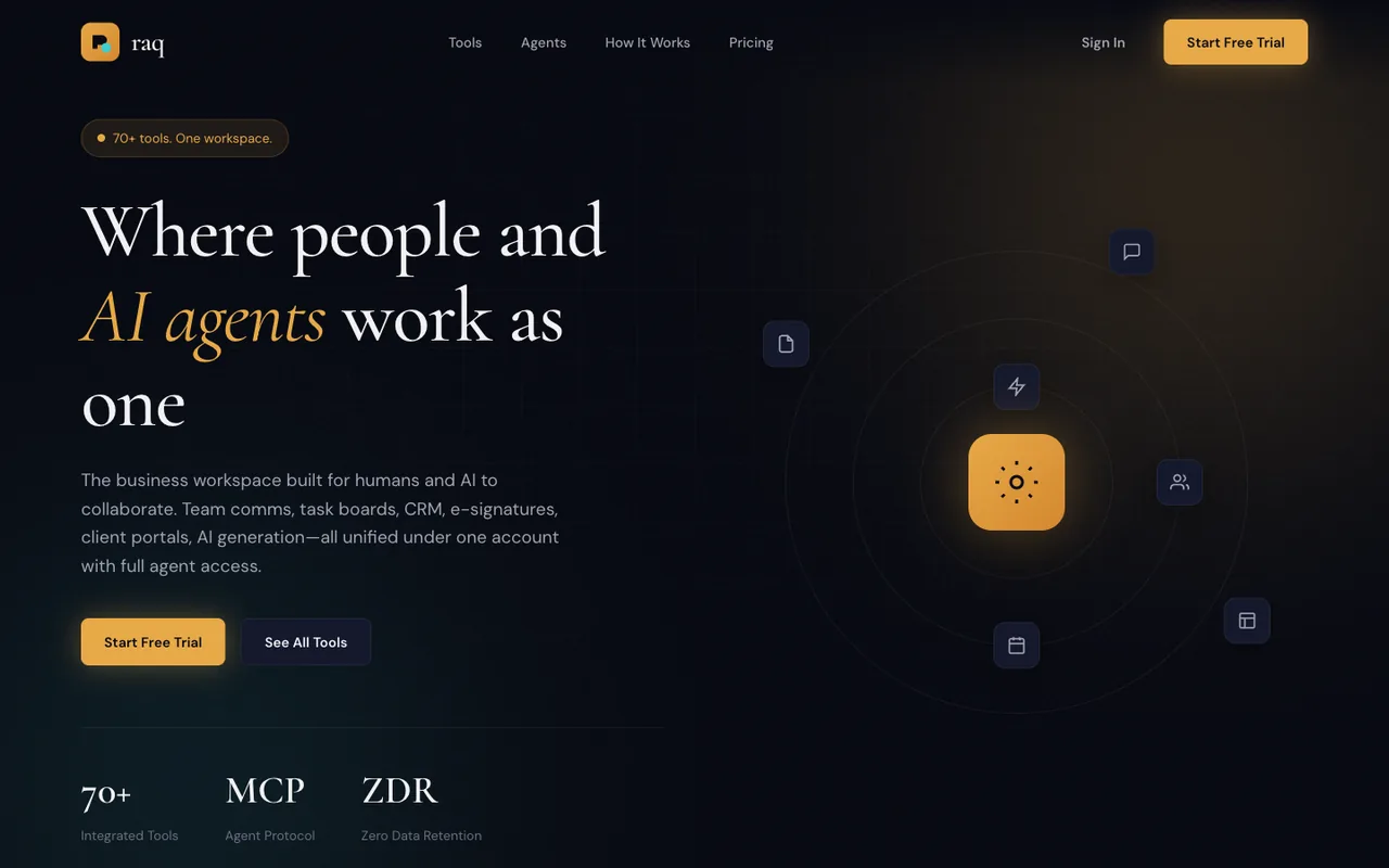 Raq.com homepage generated by Claude Opus 4.5 in Claude Code