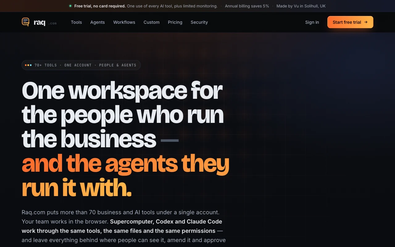 Raq.com homepage generated by Tencent Hy4 Preview in Claude Code