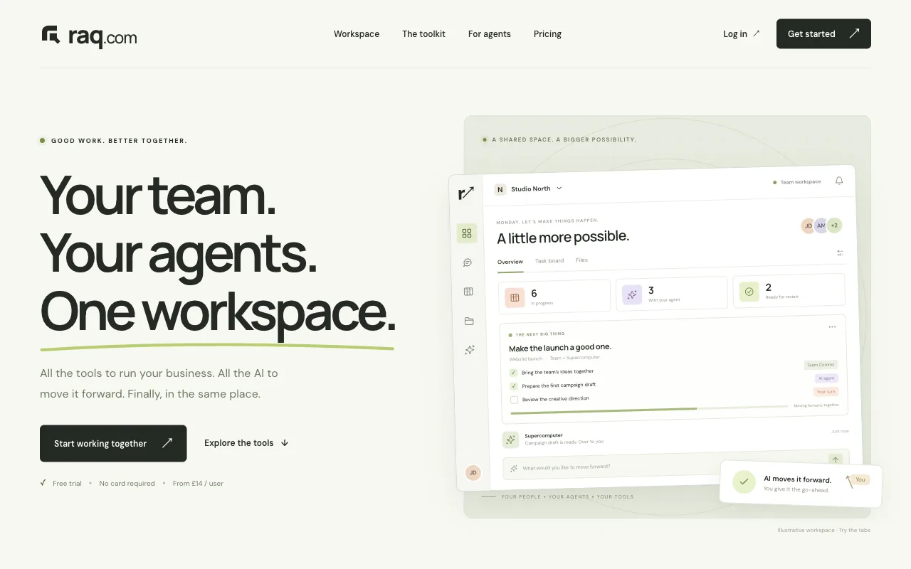 Raq.com homepage generated by GPT-6 Astra in Codex