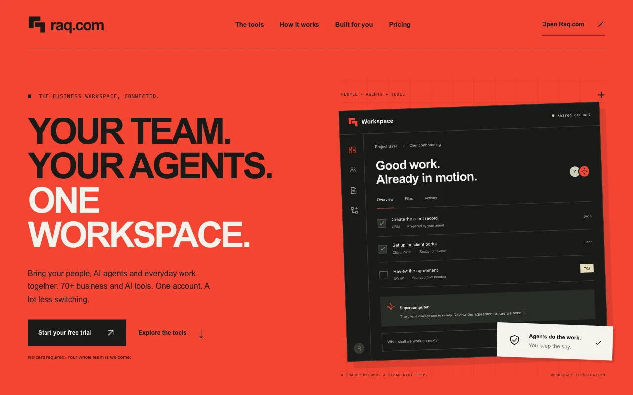 Raq.com homepage generated by GPT-6 Astra in Codex