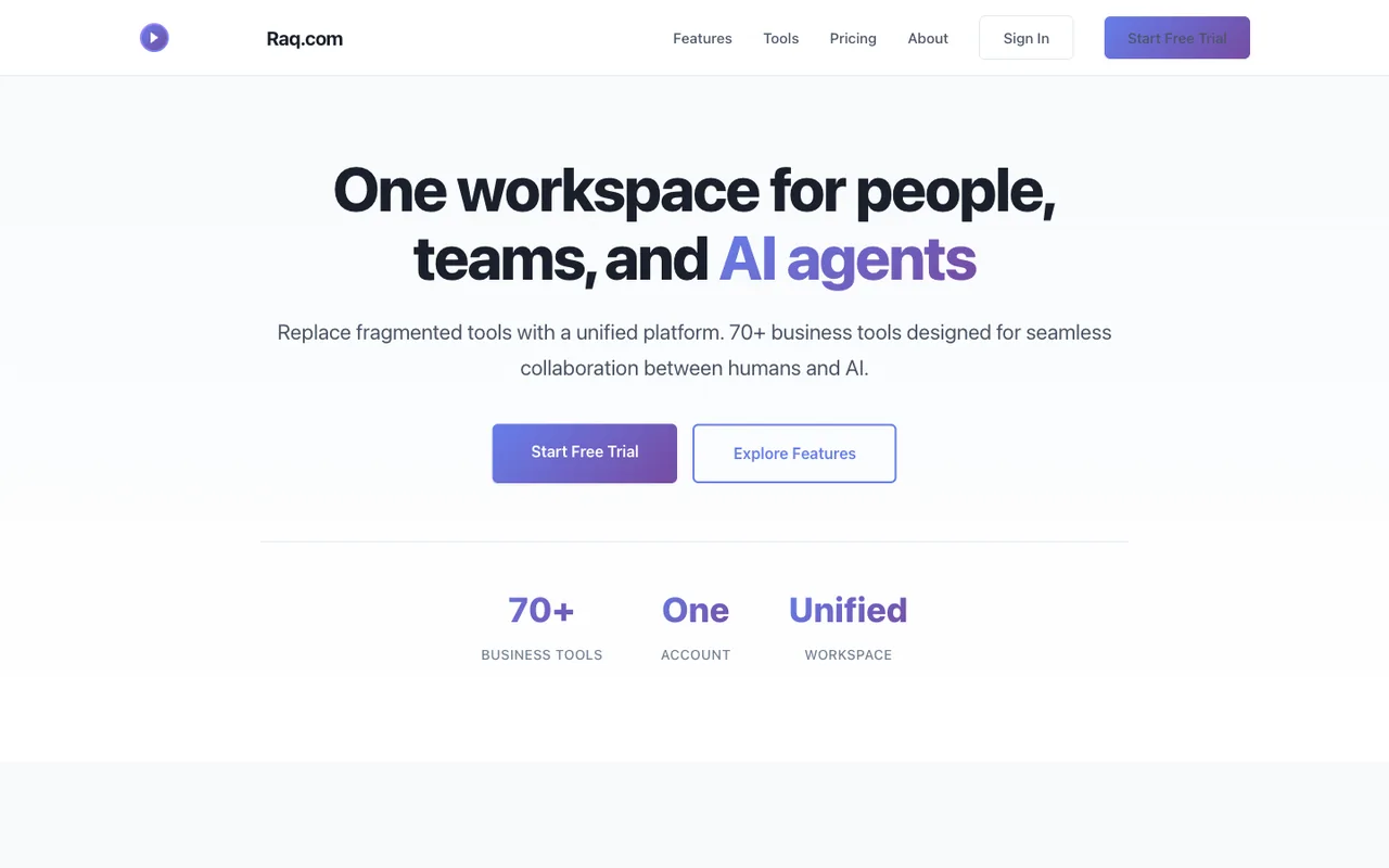 Raq.com homepage generated by Claude Sonnet 4.5 in Cursor