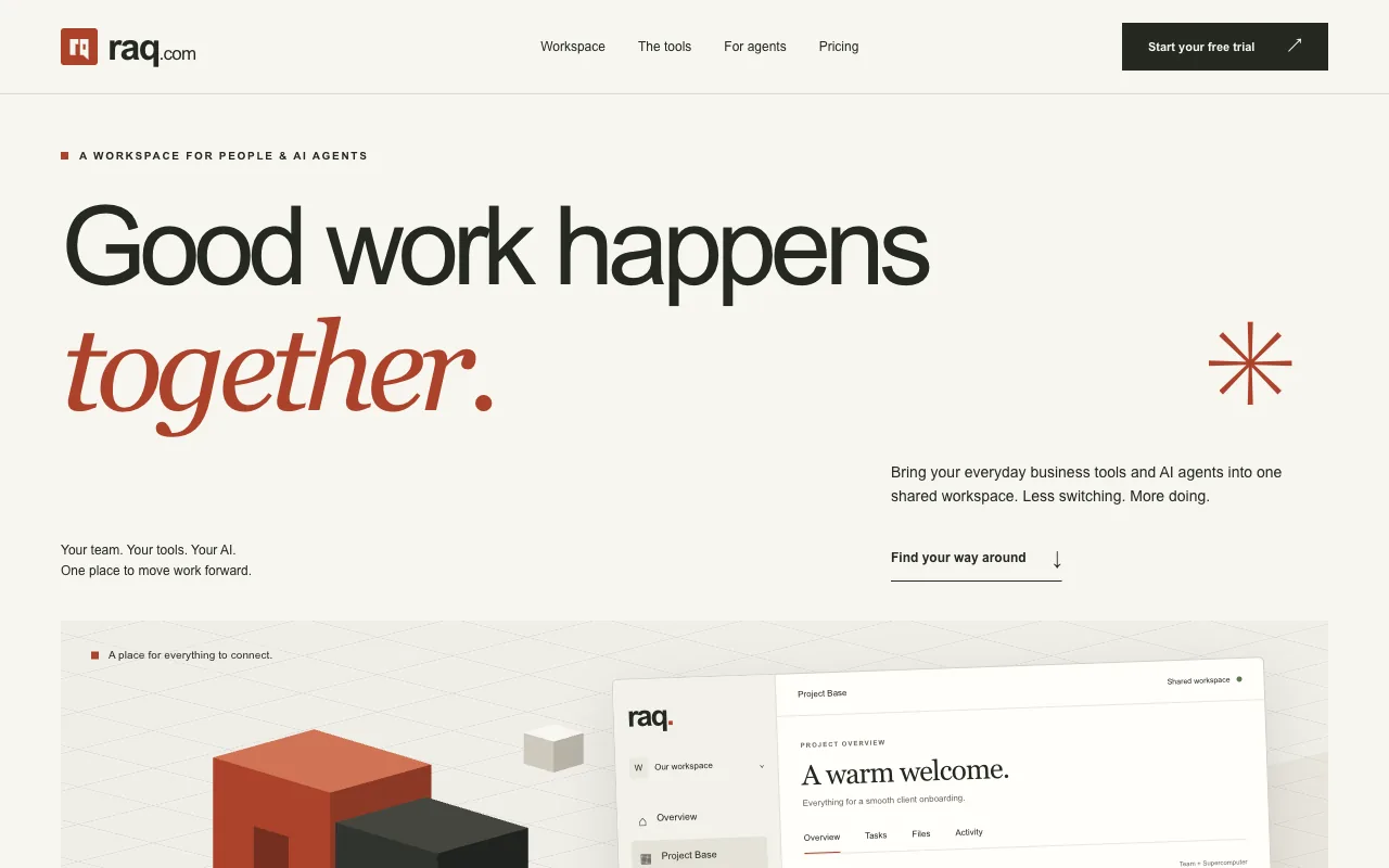 Raq.com homepage generated by GPT-6 Astra in Codex