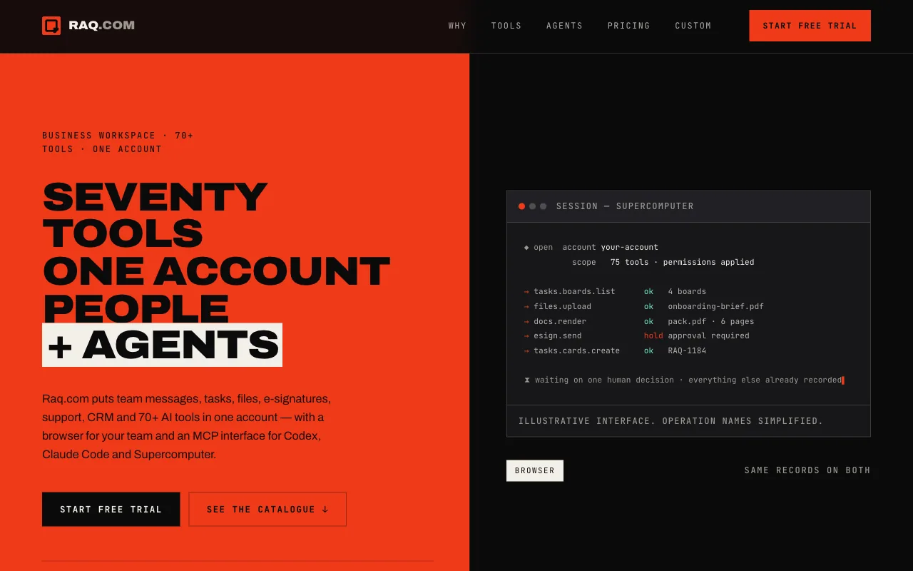 Raq.com homepage generated by DeepSeek 4.1 Flash in Claude Code