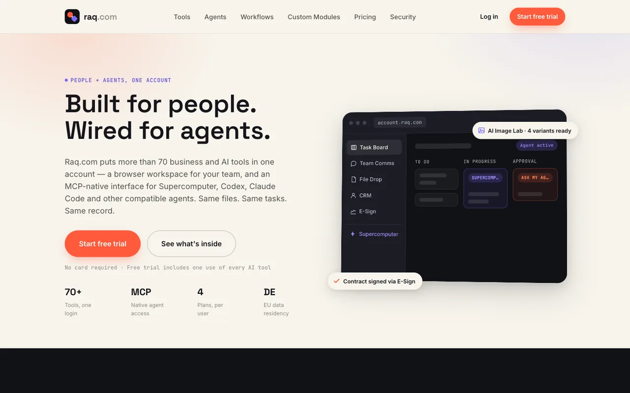 Raq.com homepage generated by Claude Sonnet 5 in Cursor