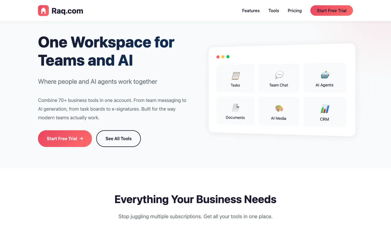 Raq.com homepage generated by Claude Opus 4 in Claude Code
