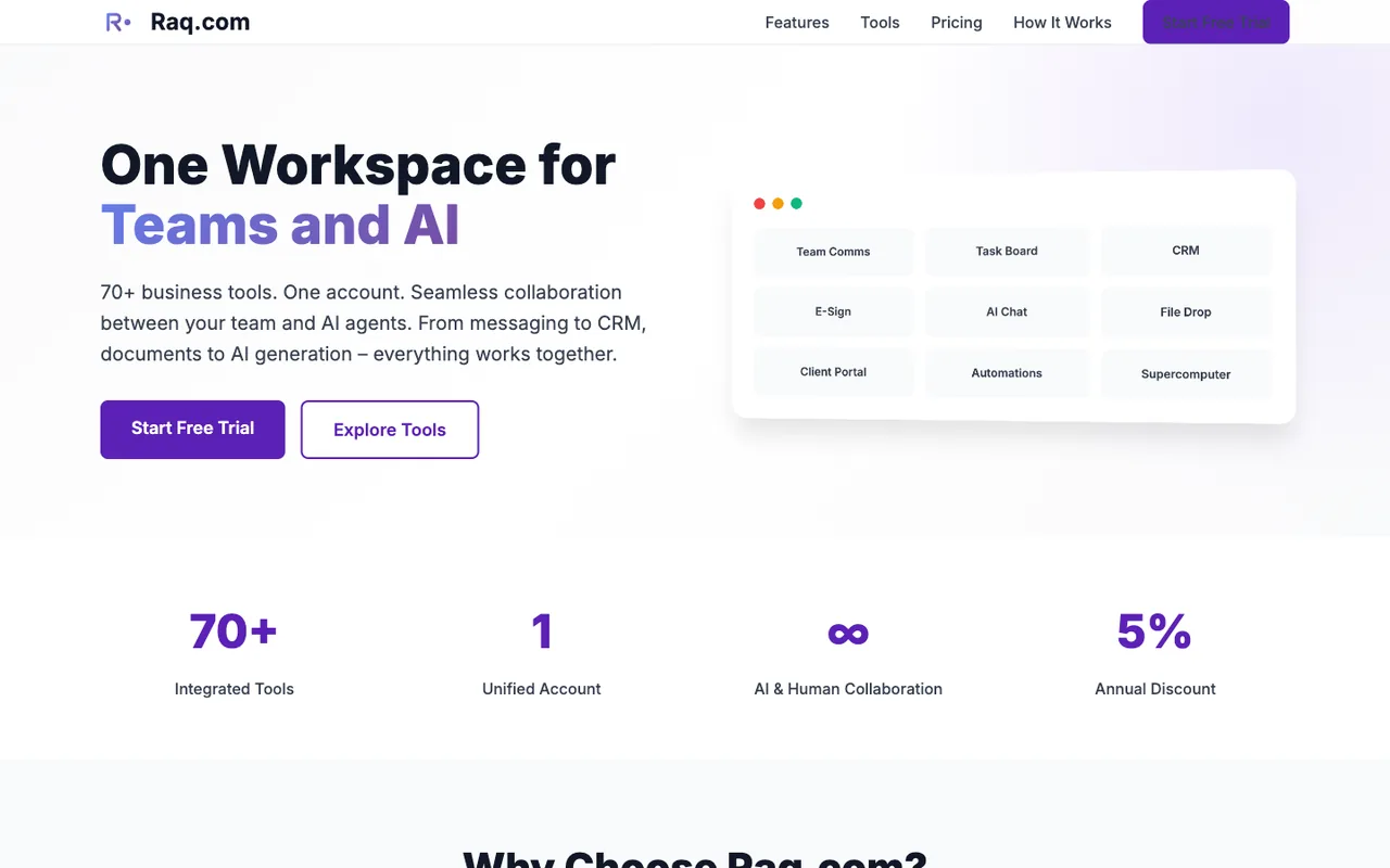 Raq.com homepage generated by Claude Opus 4.1 in Claude Code