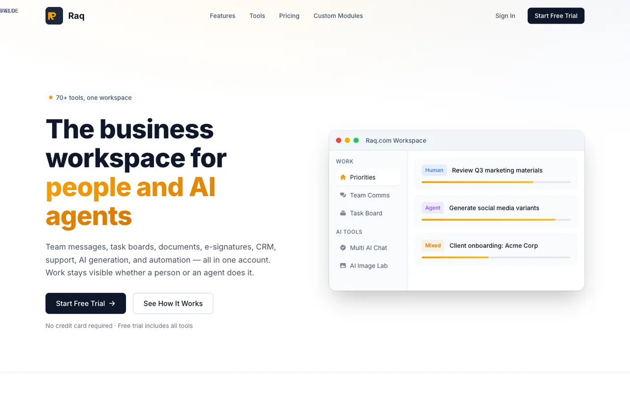 Raq.com homepage generated by Claude Opus 4.5 in Cursor