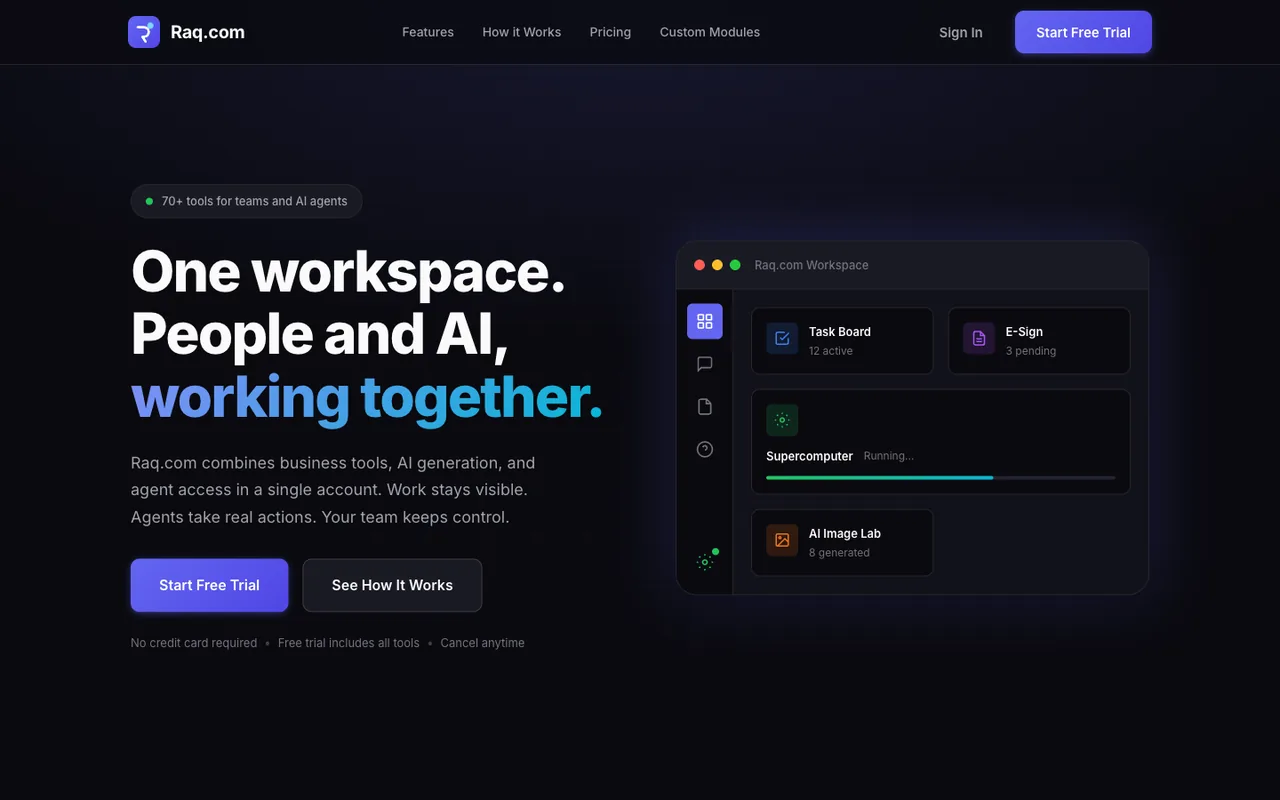 Raq.com homepage generated by Claude Opus 4.5 in Cursor