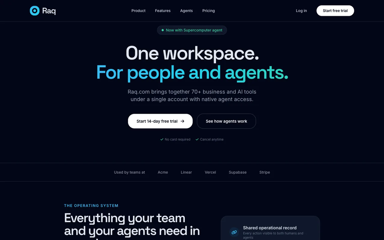 Raq.com homepage generated by Grok 4.3 in Claude Code