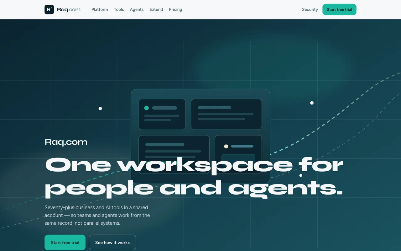 Raq.com homepage generated by Grok 4.5 in Cursor