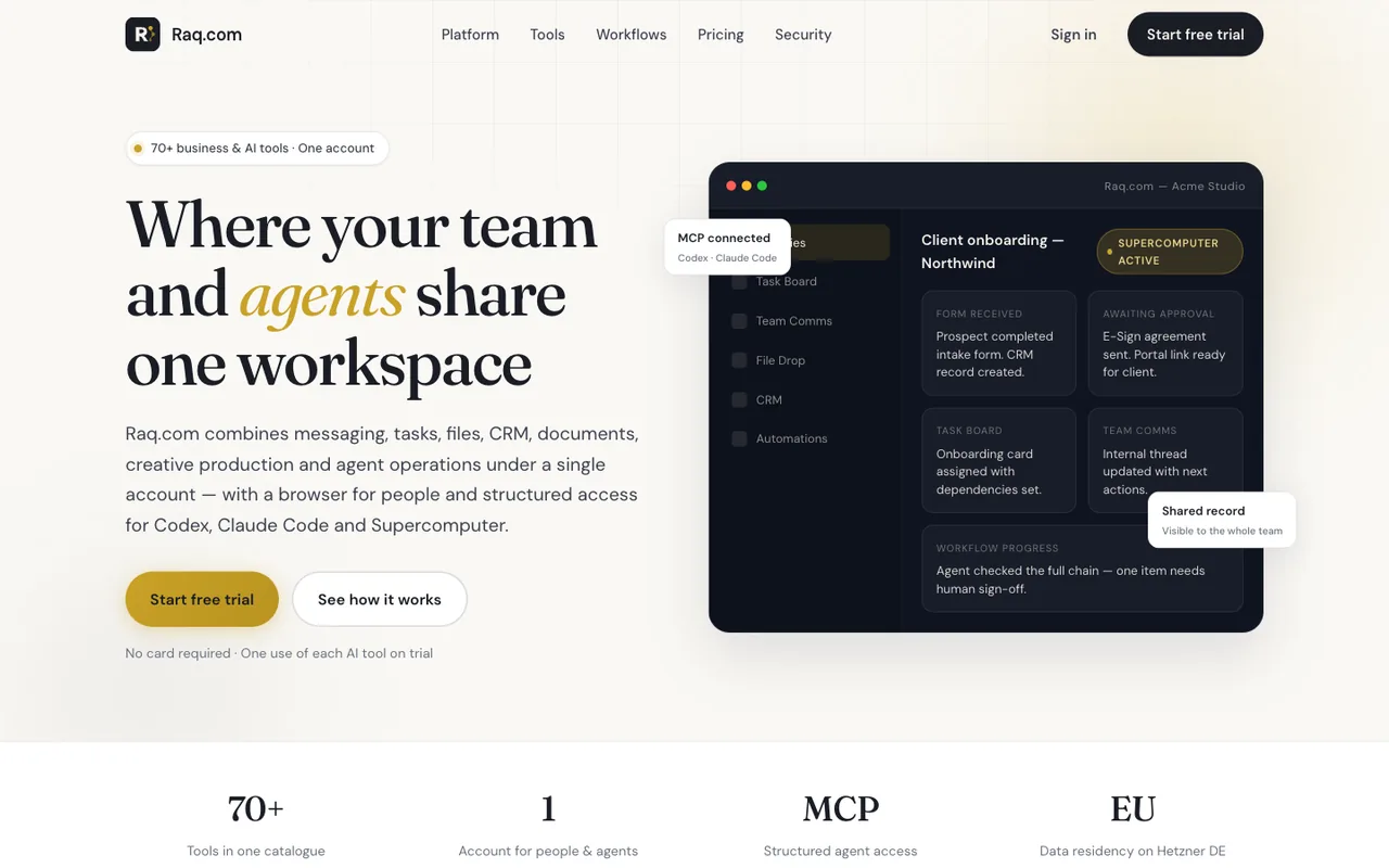 Raq.com homepage generated by Cursor Composer 2.5 in Cursor