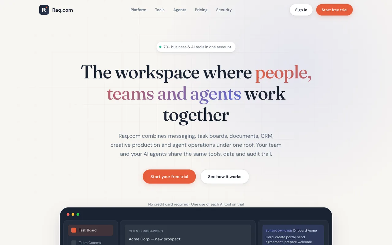 Raq.com homepage generated by Cursor Composer 2.5 in Cursor