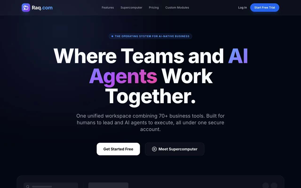 Raq.com homepage generated by Gemini 3 Flash in Cursor