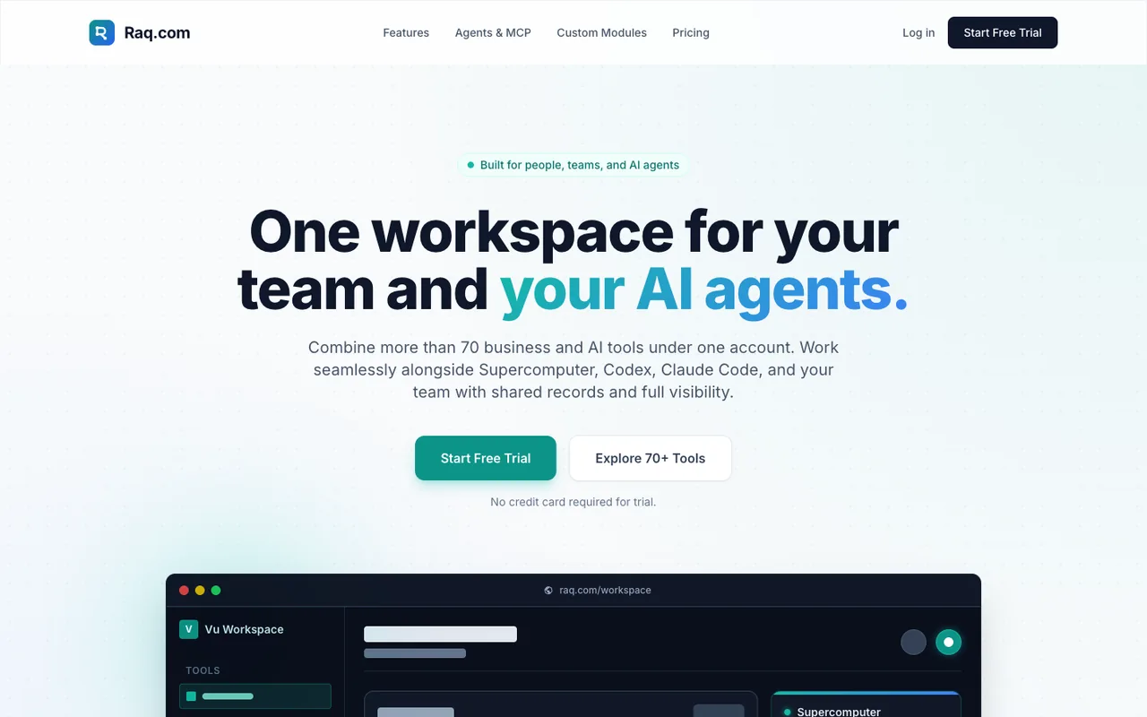 Raq.com homepage generated by Gemini 3.1 Pro in Cursor