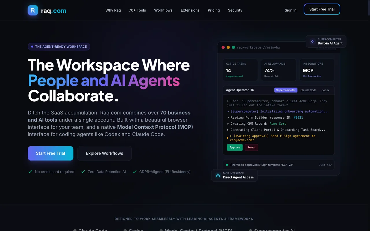 Raq.com homepage generated by Gemini 3.5 Flash in Cursor