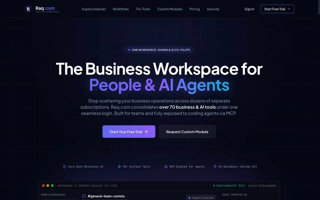 Raq.com homepage generated by Gemini 3.5 Flash in Cursor
