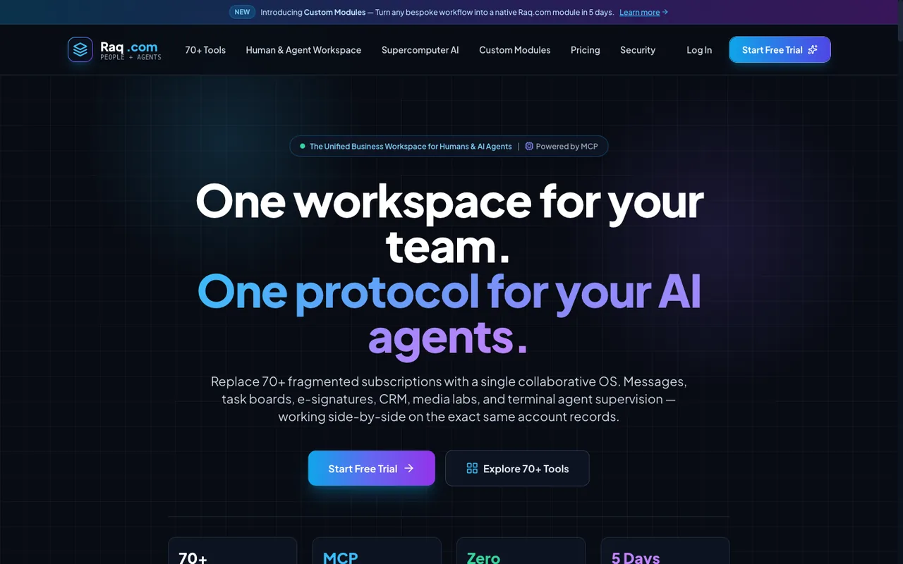 Raq.com homepage generated by Gemini 3.6 Flash in Cursor