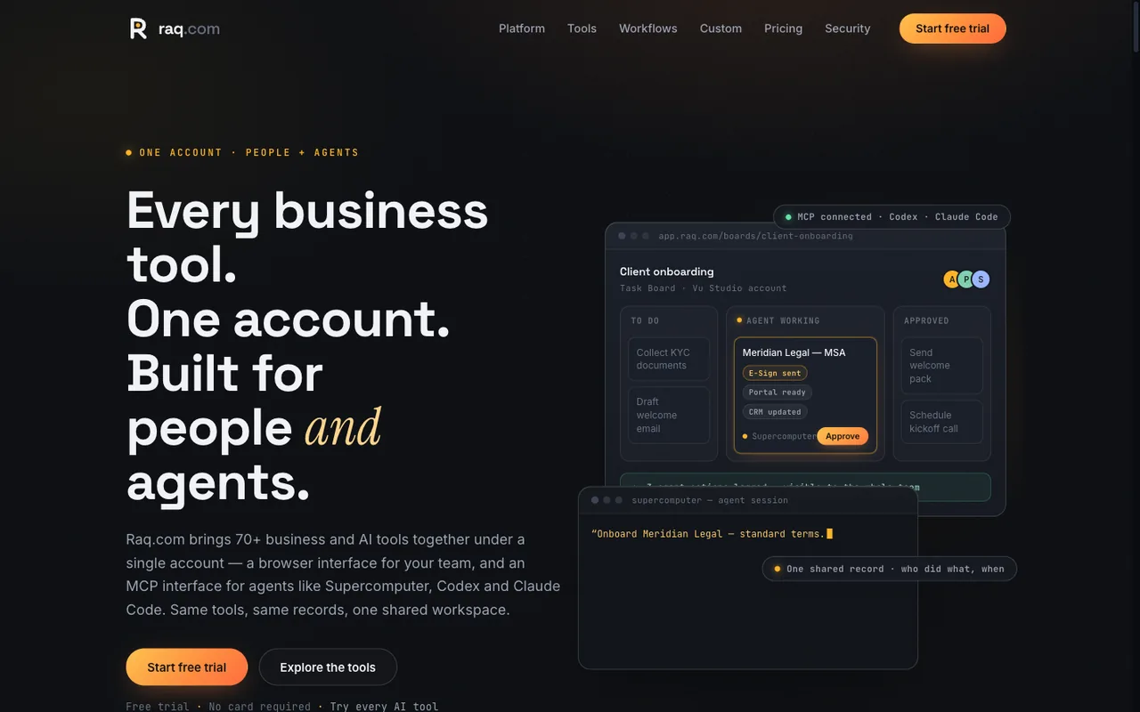 Raq.com homepage generated by Qwen 3.8 Max in Claude Code