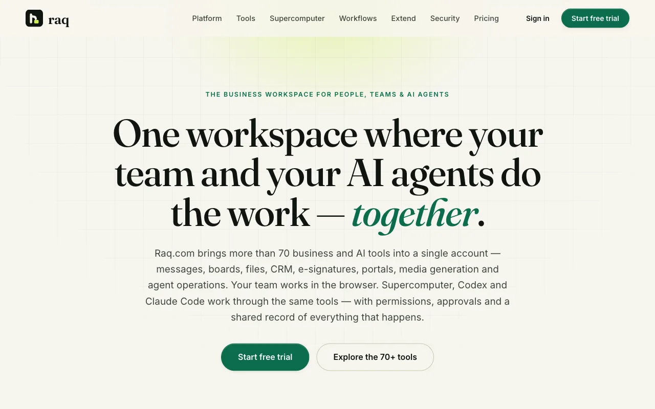 Raq.com homepage generated by Qwen 3.8 2.4T A95B in Claude Code