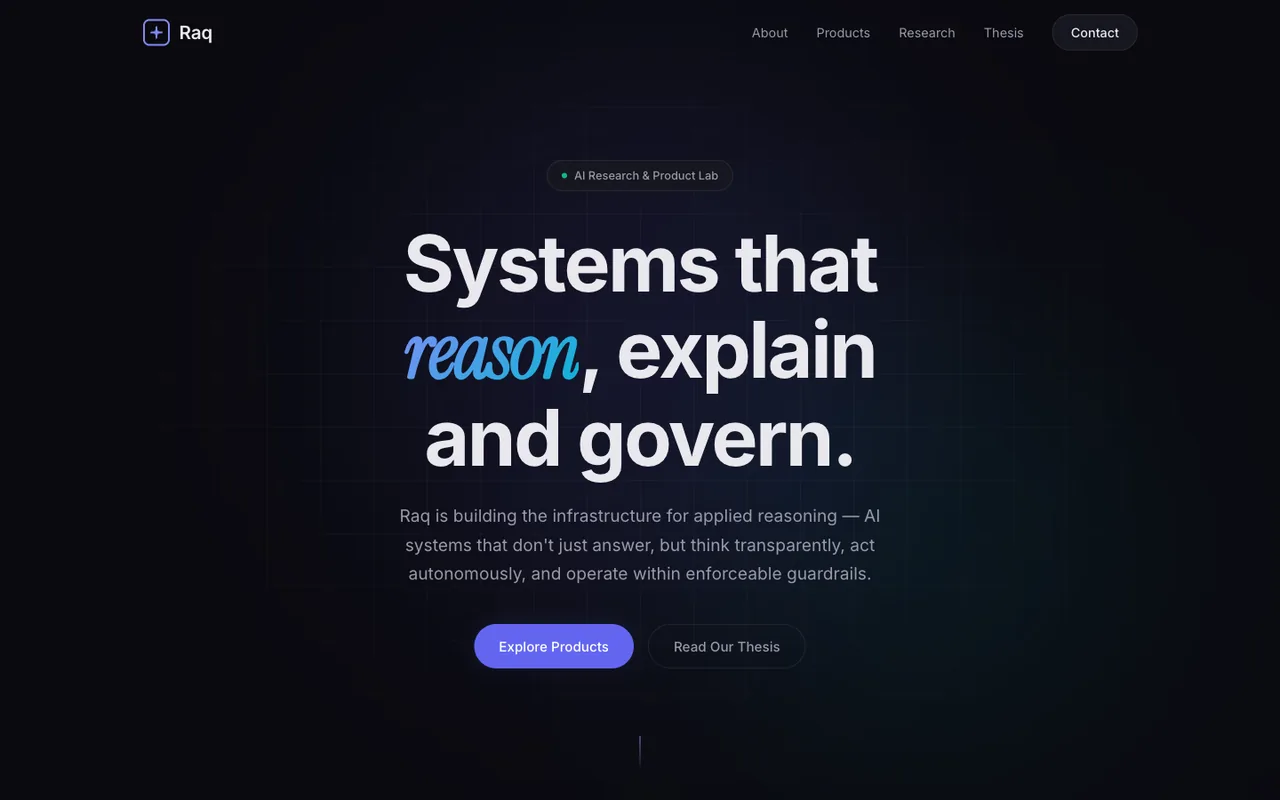 Raq.com homepage generated by Qwen 3.7 Max in Claude Code