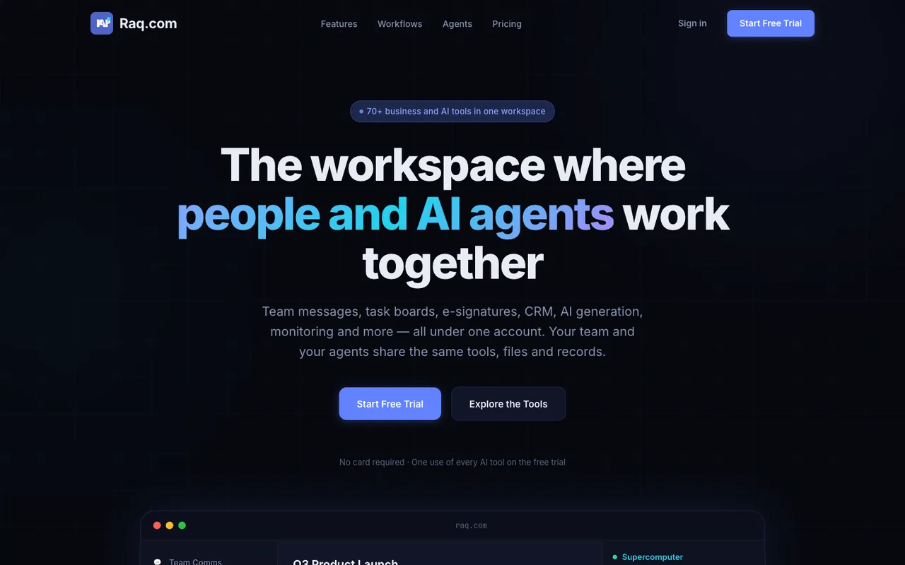 Raq.com homepage generated by Qwen 3.7 Max in Claude Code