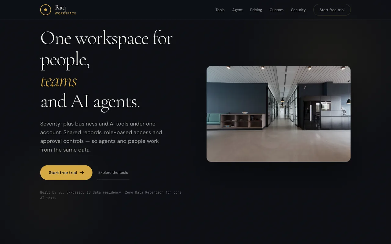 Raq.com homepage generated by Inkling in Claude Code