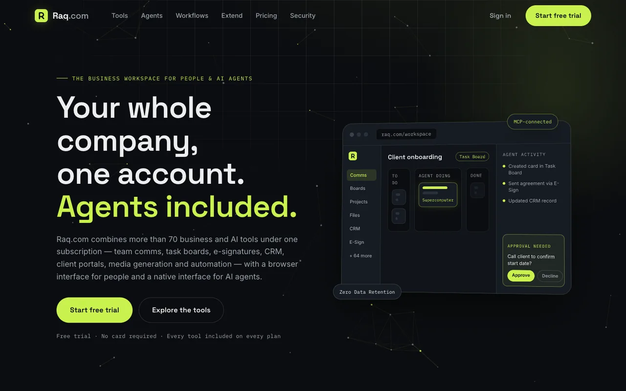 Raq.com homepage generated by Kimi K3 in Cursor