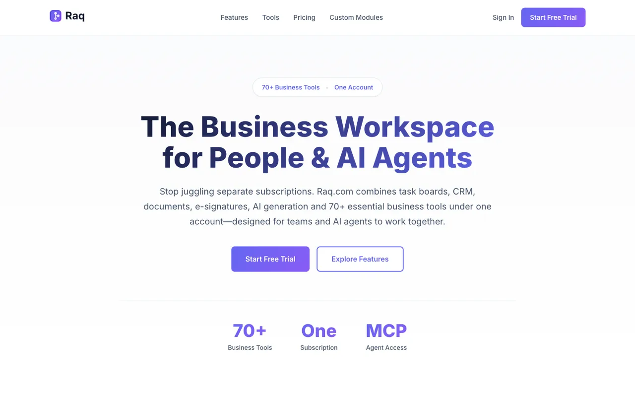 Raq.com homepage generated by Claude Sonnet 4.5 in Claude Code