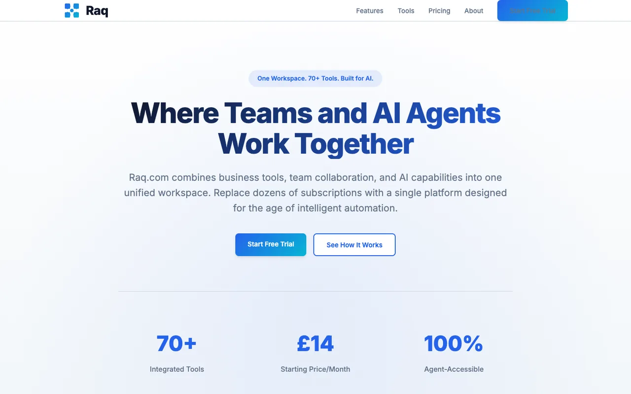 Raq.com homepage generated by Claude Sonnet 4.5 in Claude Code