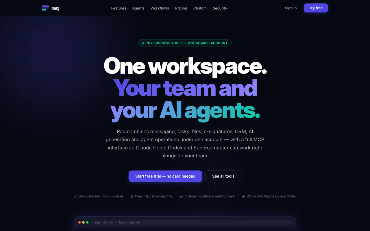 Raq.com homepage generated by Claude Sonnet 4.6 in Claude Code