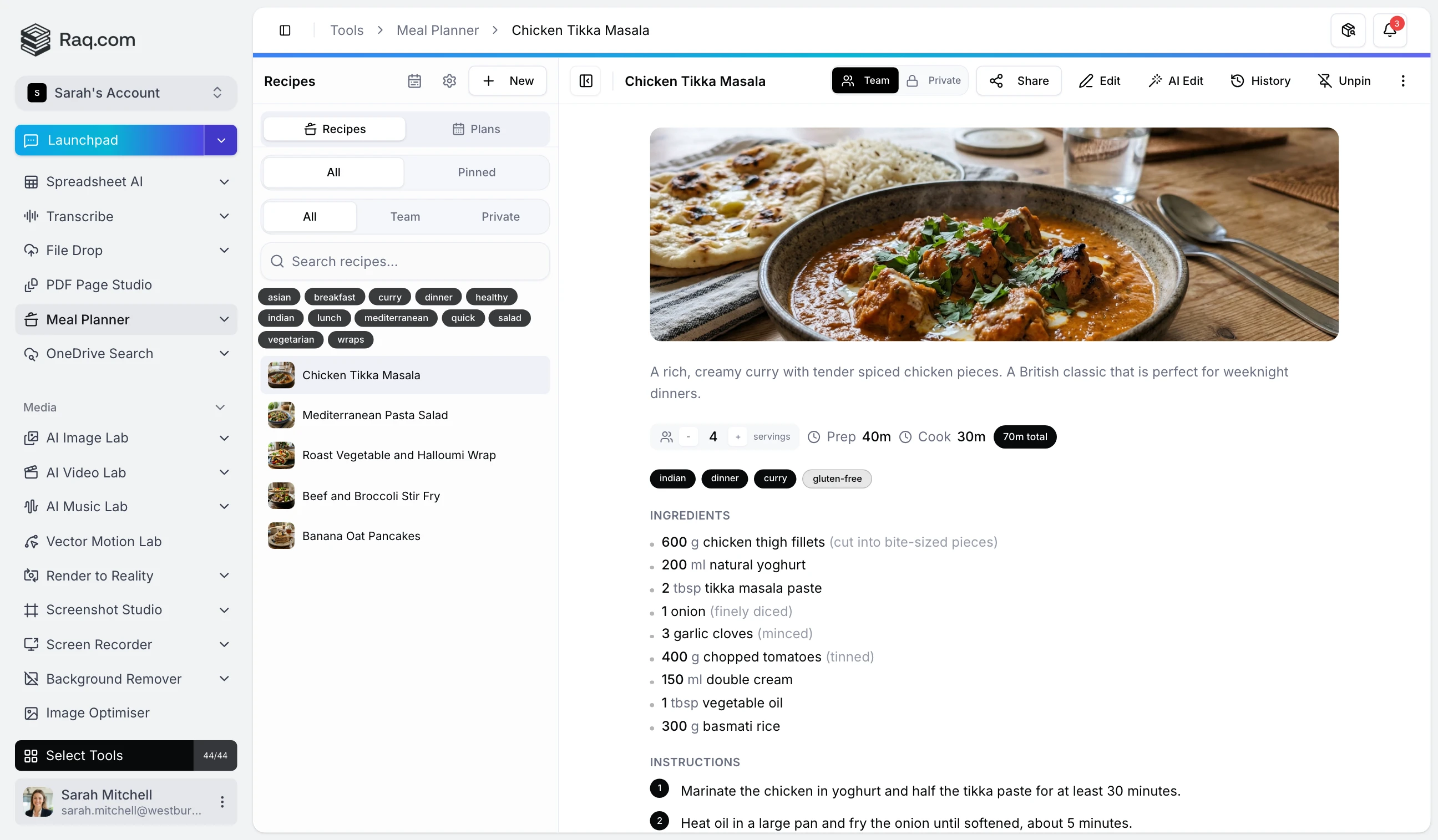 Meal Planner: Recipes, Weekly Plans, and AI Variations