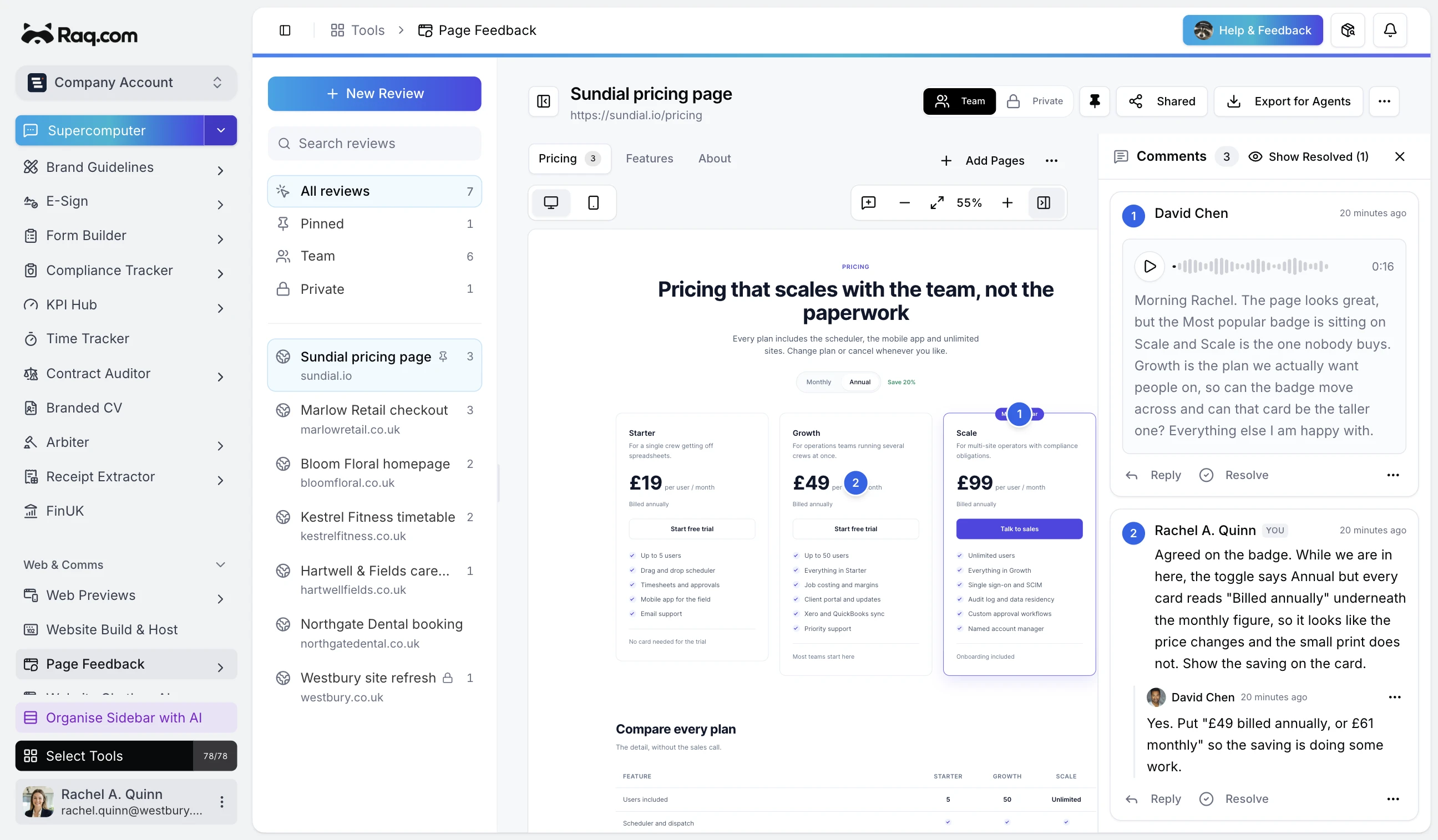 Page Feedback in Raq.com