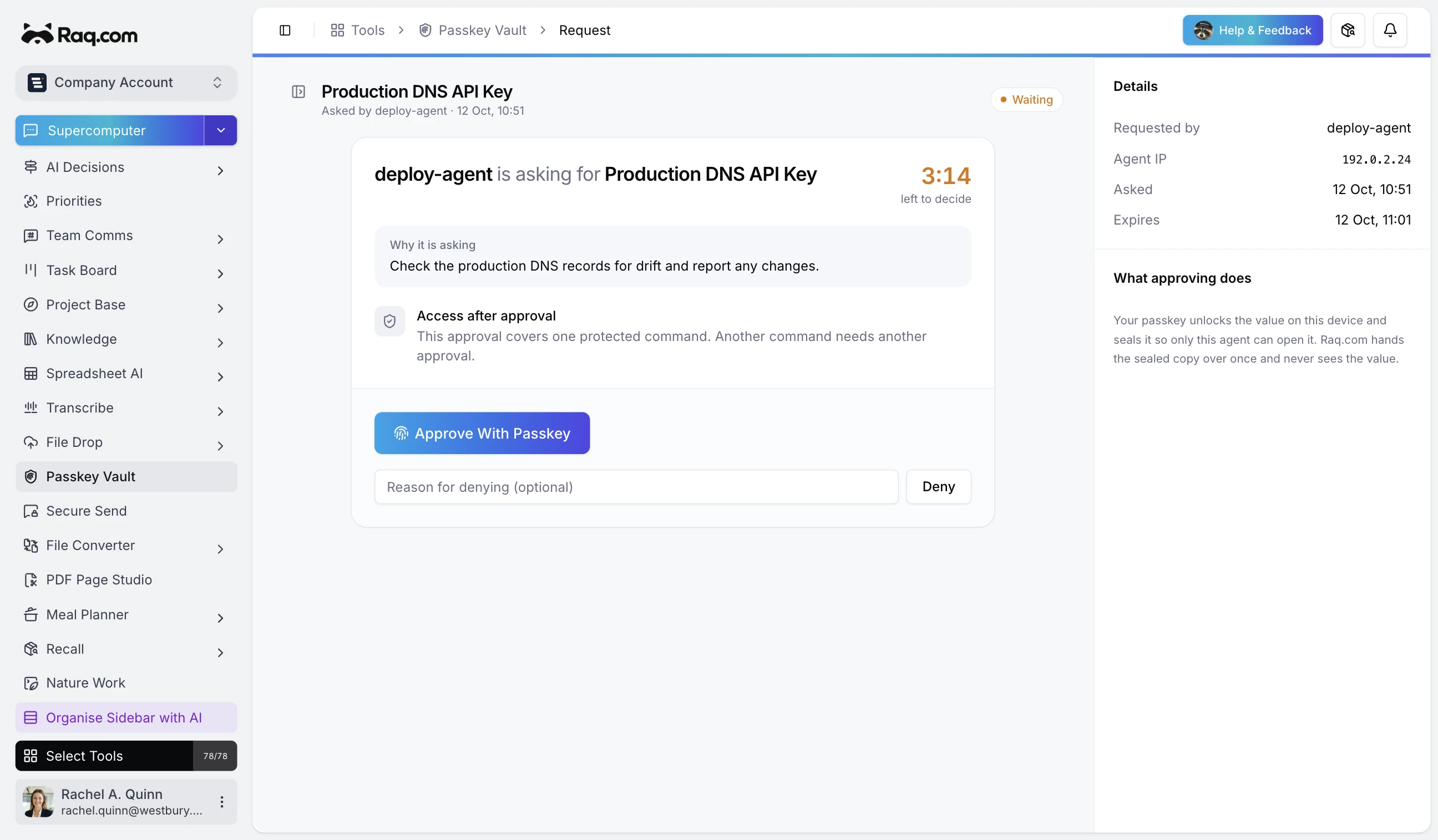 Passkey Vault in Raq.com