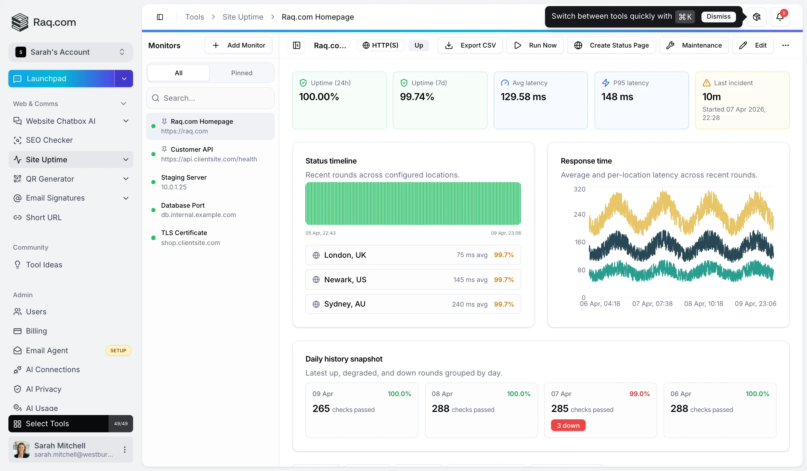 Site Uptime: Multi-Location Website Monitoring with Incident Tracking