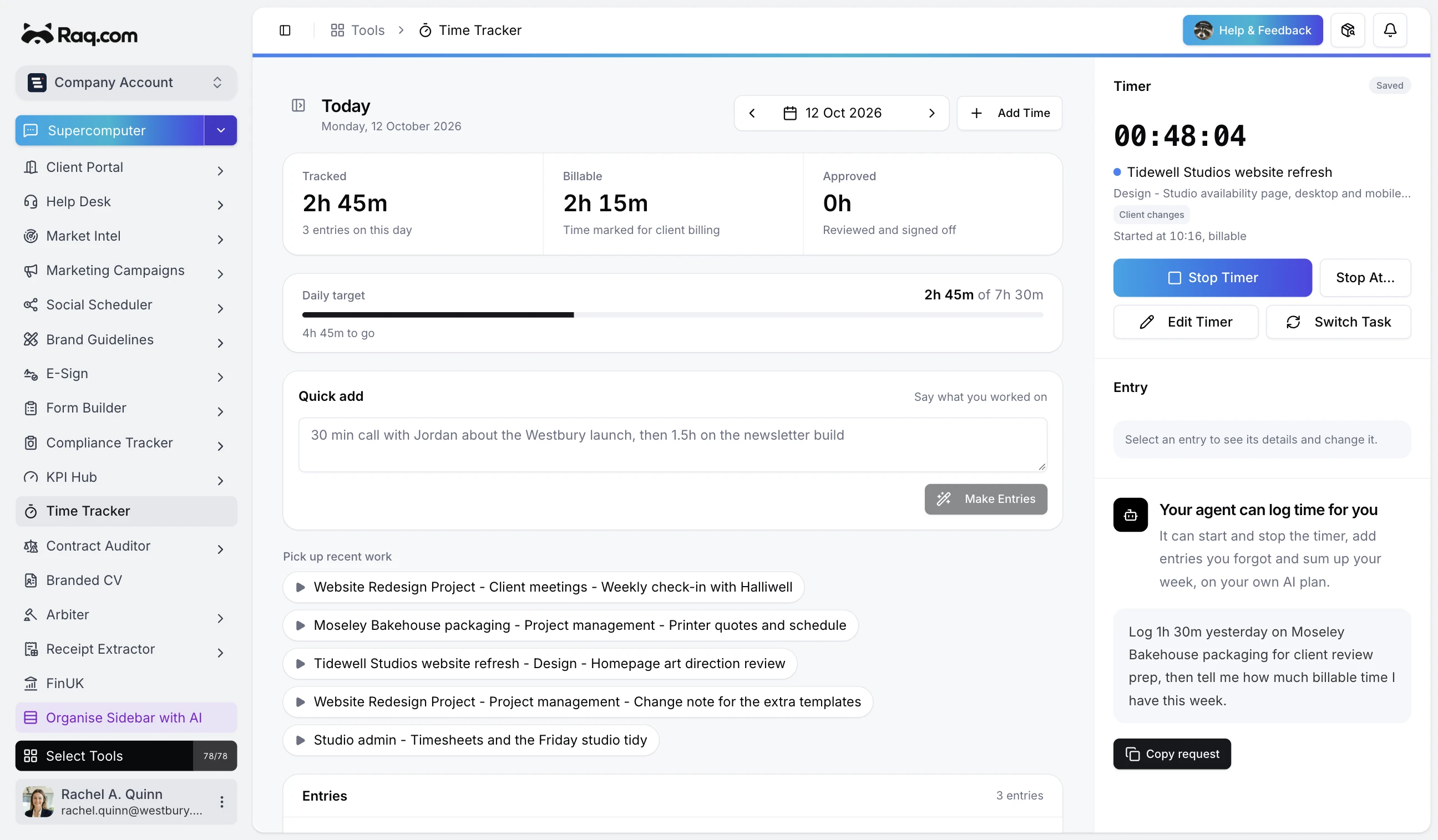 Time Tracker in Raq.com