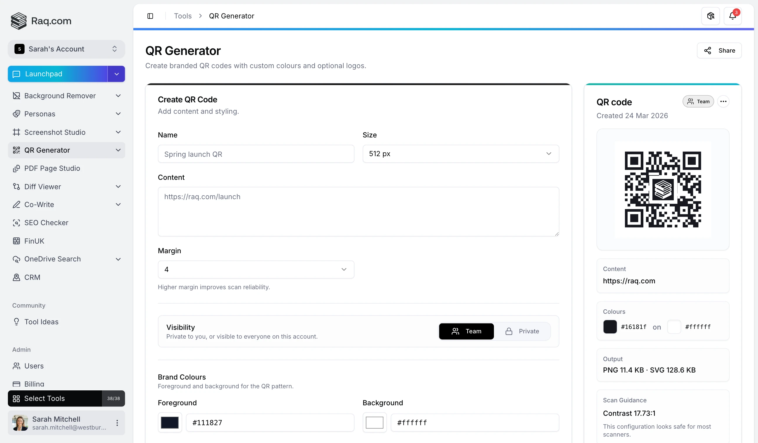QR Generator interface