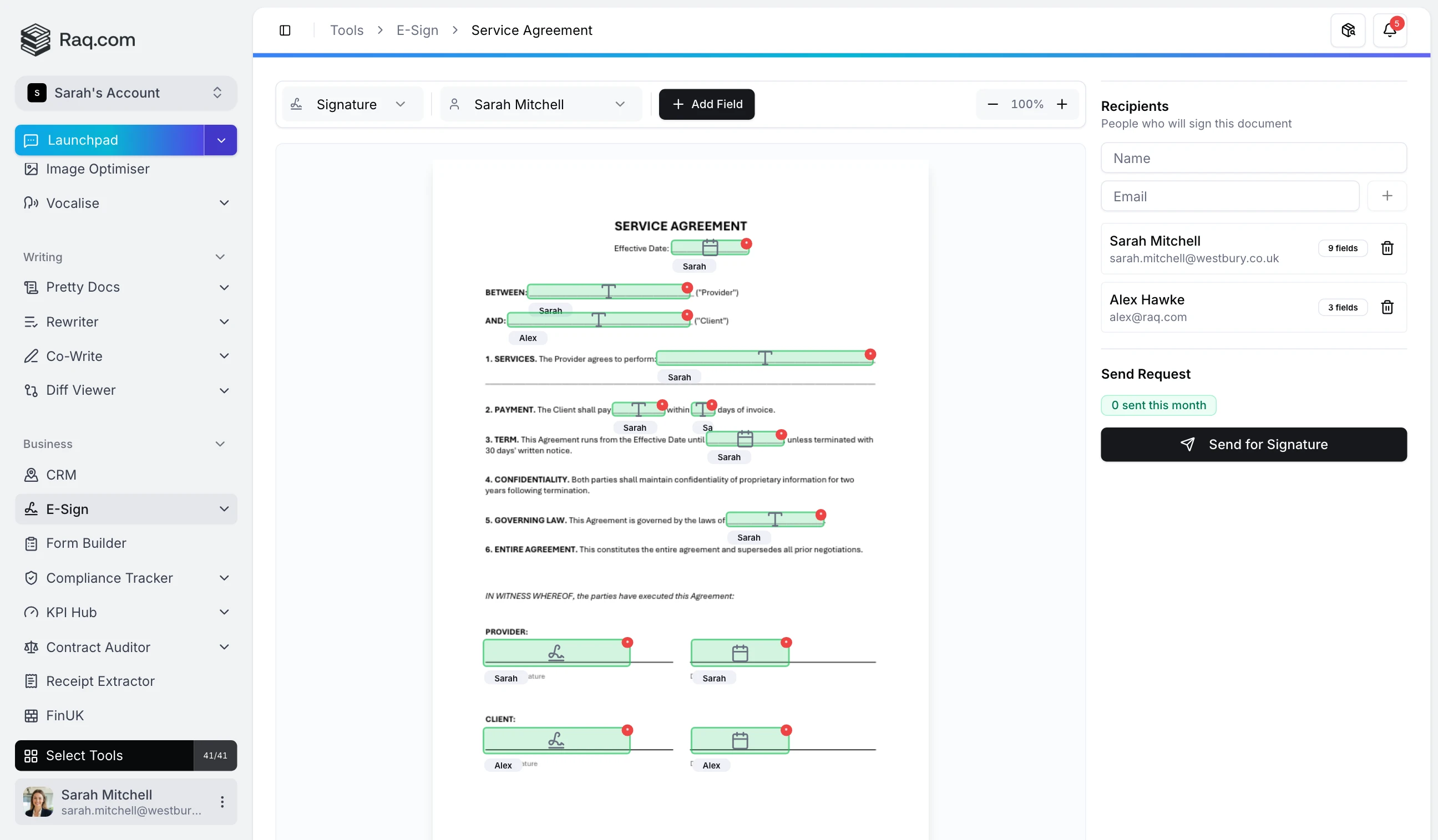 Raq.com E-Sign - send contracts for signature