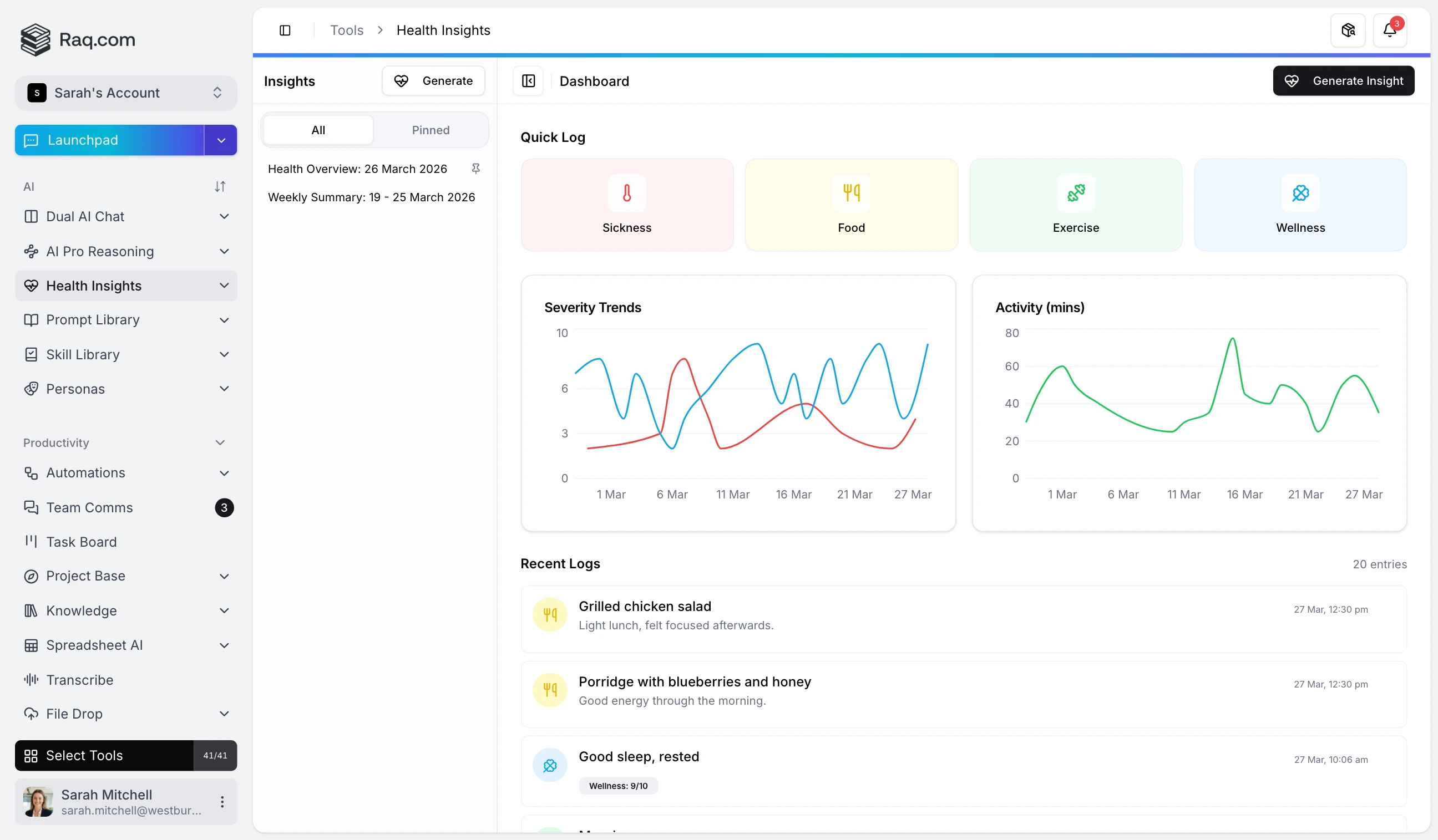 Health Insights interface