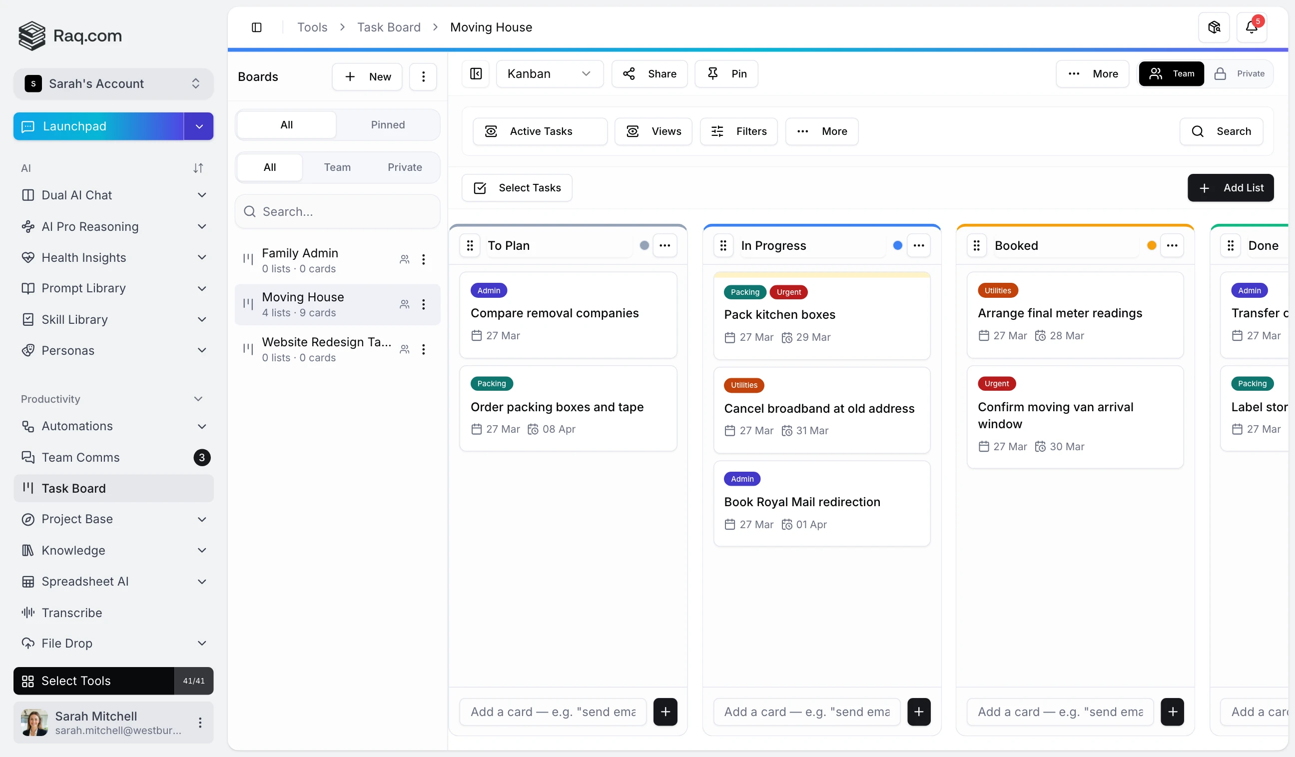 Raq.com Task Board - track your projects