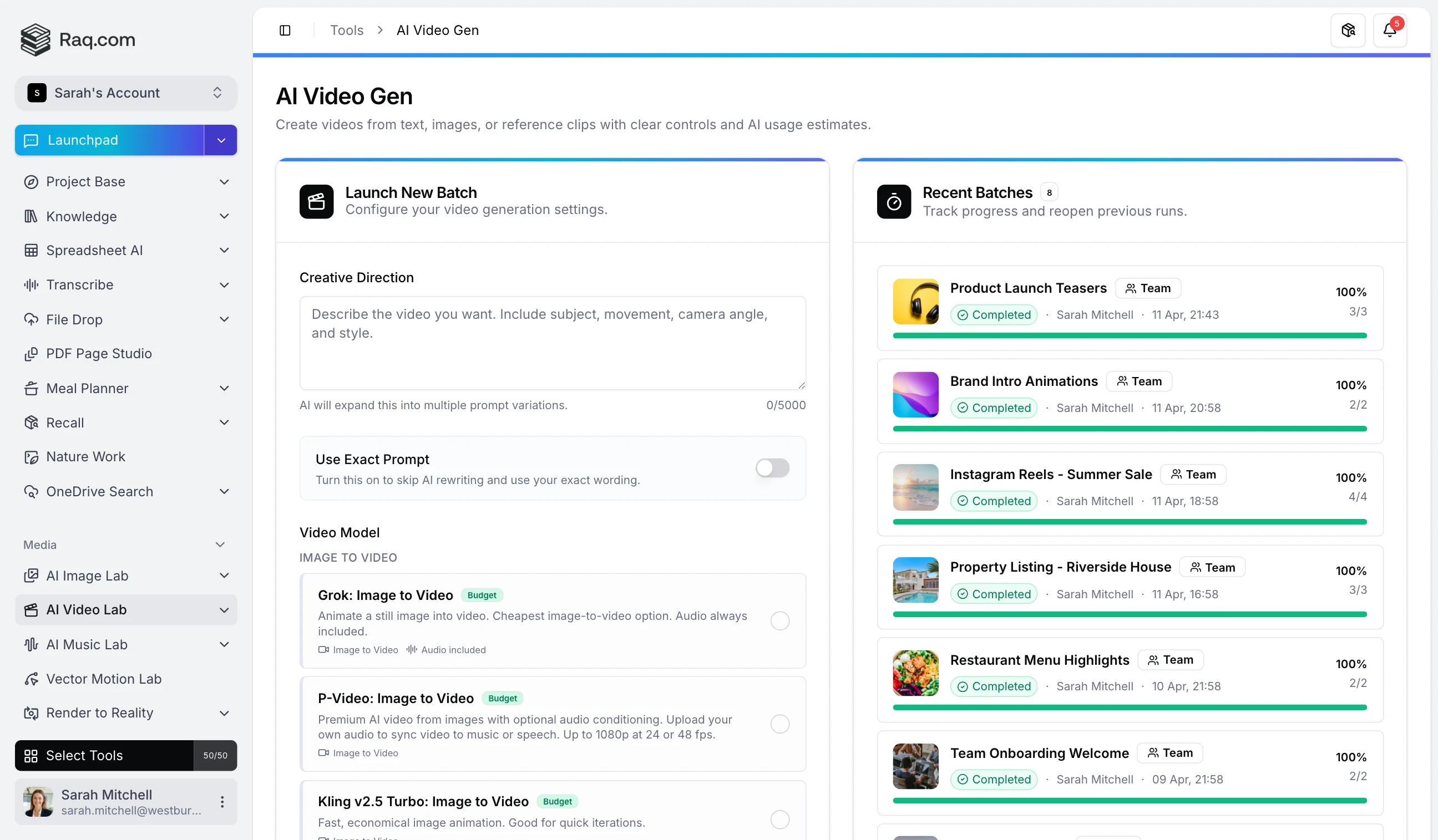 AI Video Lab interface