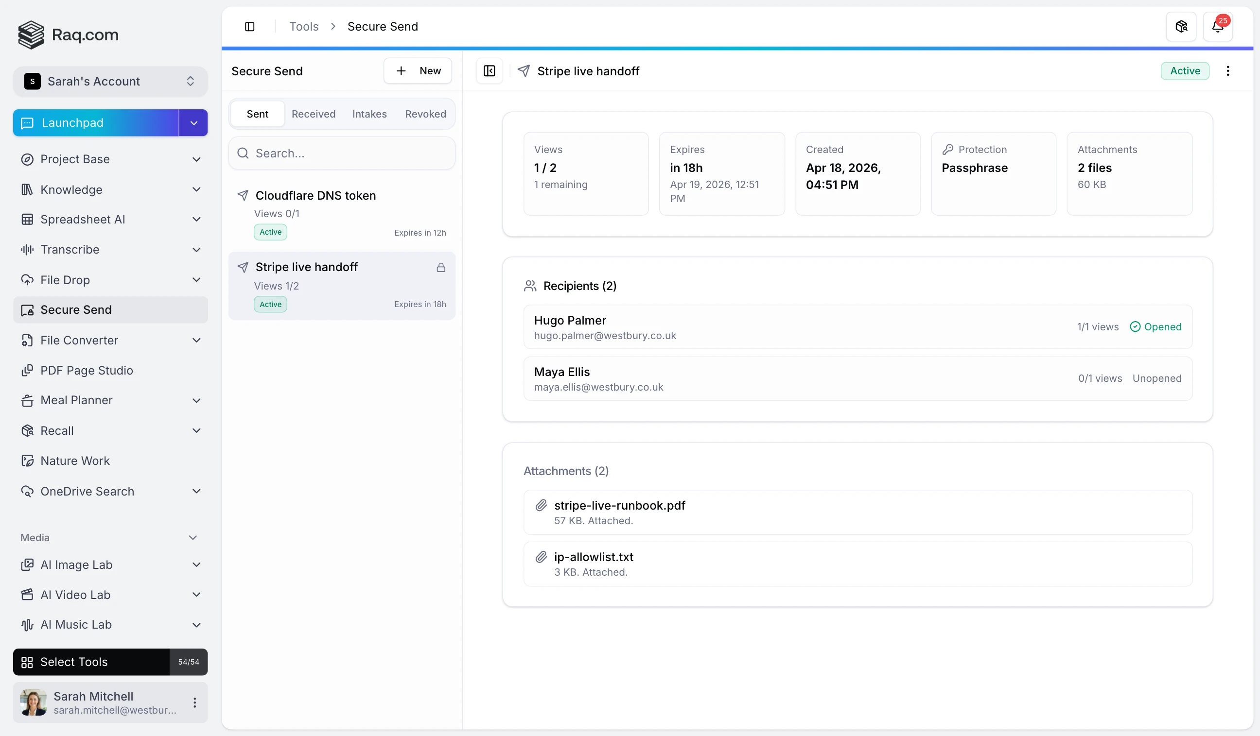 Secure Send interface
