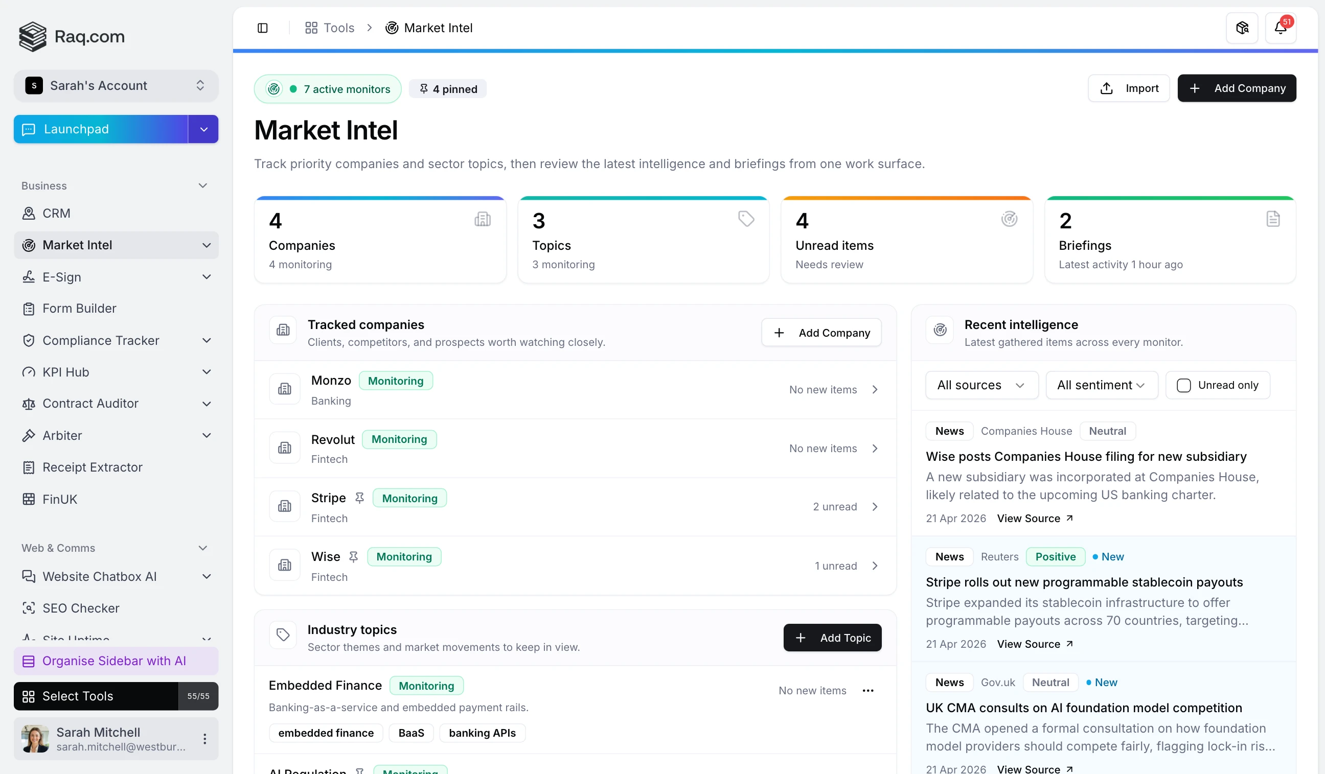 Market Intel interface