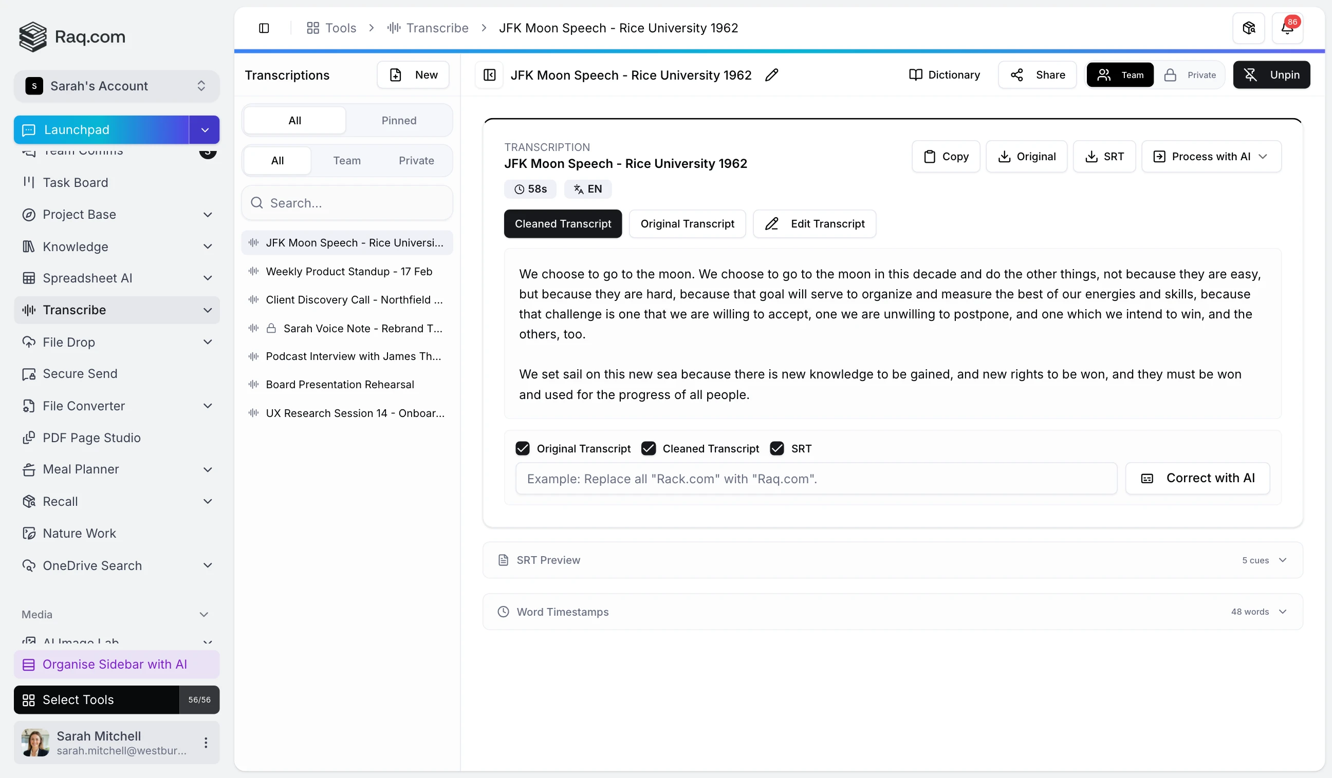 Transcribe interface